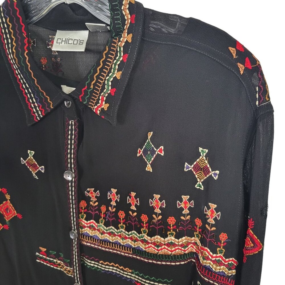 Chico's 2 Size L Twin Set Satin Tank Embroidered Beaded Crepe Shirt Jacket - Picture 10 of 14